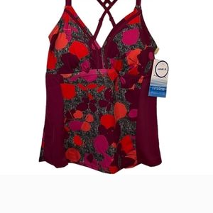 Swimsuits For All Aquabelle Tankini Top Sz 8 Floral Plunge with Strappy Back.